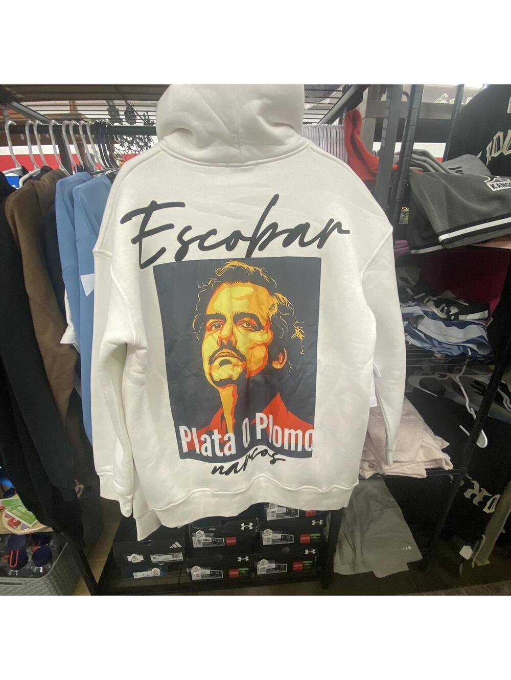 Blow Up "Escobar" Portrait Graphic White Hoodie - Large